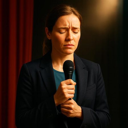 Frau mit Präsentationsangst vor Vortrag Wien