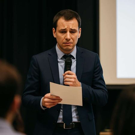 Mann mit Präsentationsangst bei Präsentation Wien